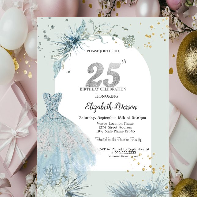 Invitation Robe Élégante Anniversaire 25 Hiver (Créateur téléchargé)