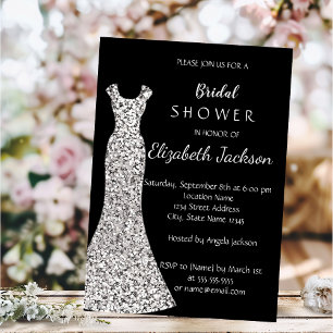 Invitation Robe élégante chic argentée, Confettis pour une fê