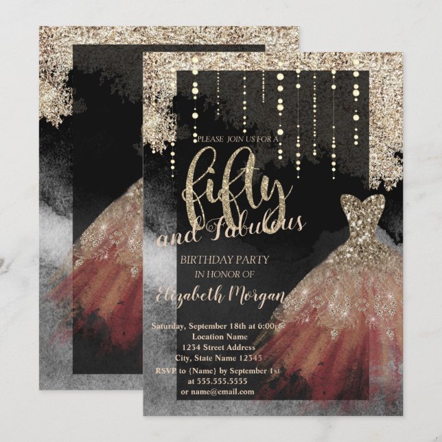 Invitation Robe Élégante Chic pour une Fête d'anniversaire de (Devant / Derrière)
