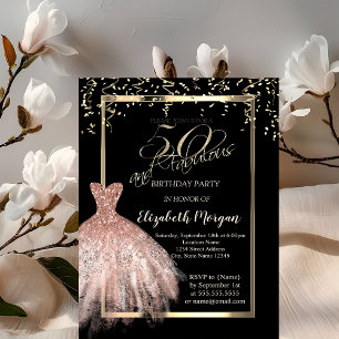 Invitation Robe Élégante, Confettis Rose Gold 50e Anniversair