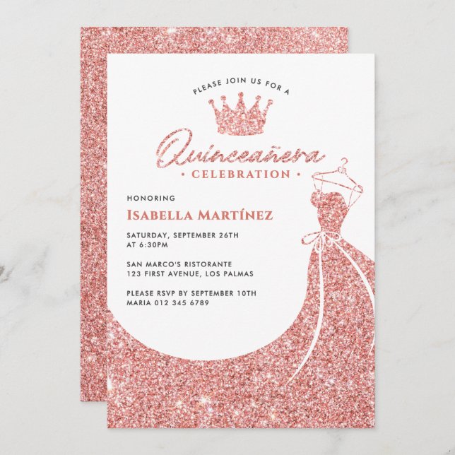 Invitation Robe élégante & Couronne Quinceañera fête d'annive (Devant / Derrière)