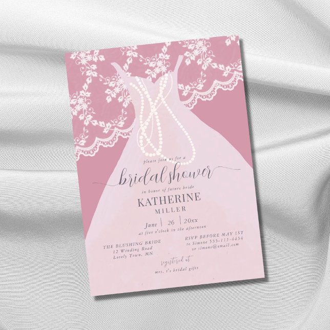 Invitation Robe élégante en dentelle perles rose fuchsia ente (Créateur téléchargé)