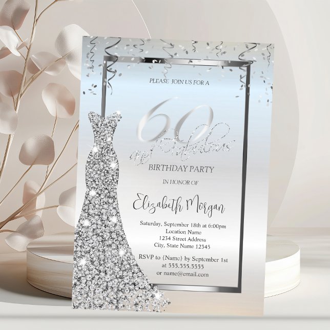 Invitation Robe élégante en diamants argentés pour 60e annive (Créateur téléchargé)