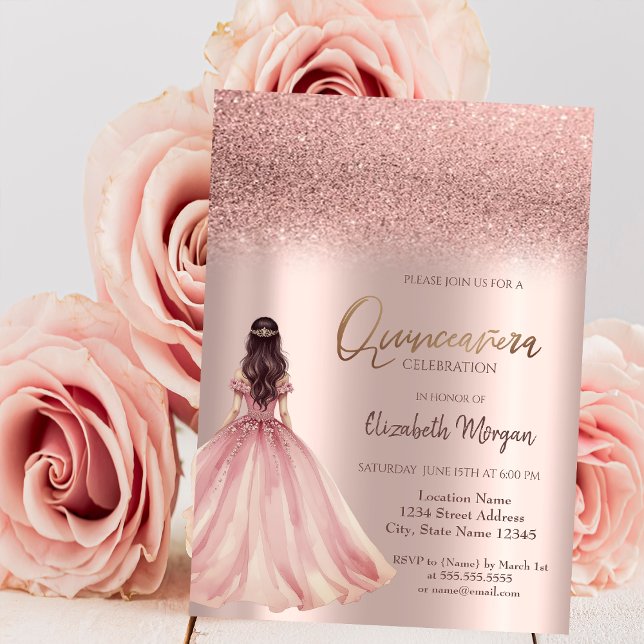 Invitation Robe élégante et chic à paillettes rose doré pour  (Créateur téléchargé)