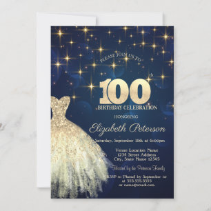 Invitation Robe élégante étoiles dorées bleu marine 100e anni