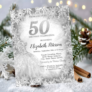 Invitation Robe Élégante Flocons de Neige 50e Anniversaire