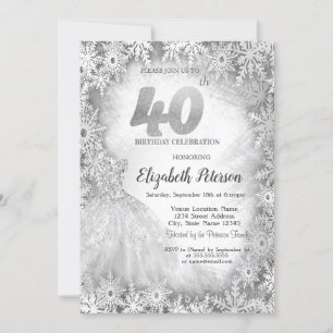 Invitation Robe Élégante Flocons de Neige Hiver 40e Anniversa