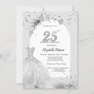 Invitation Robe Élégante Hiver Gris 25e Anniversaire