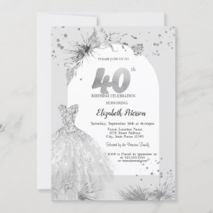 Invitation Robe Élégante Hiver Gris 40e Anniversaire
