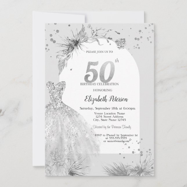 Invitation Robe Élégante Hiver Gris 50e Anniversaire (Devant)