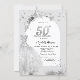 Invitation Robe Élégante Hiver Gris 50e Anniversaire