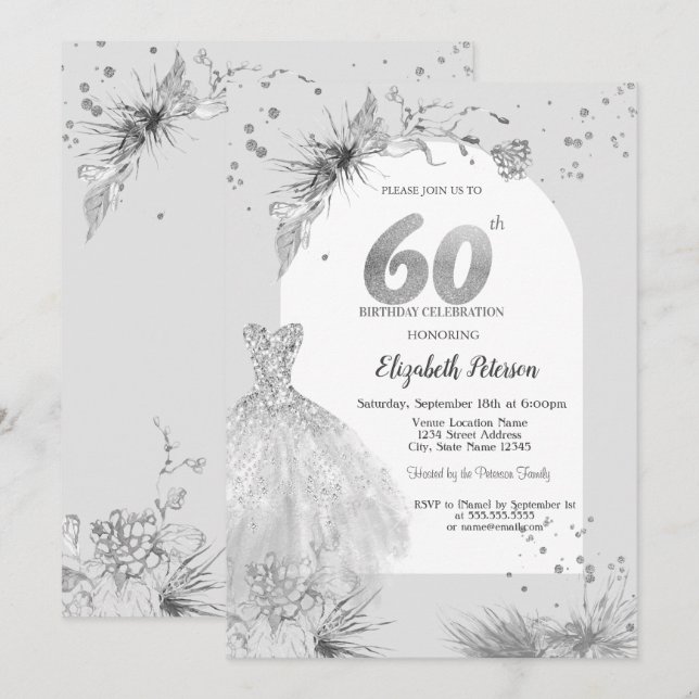 Invitation Robe Élégante Hiver Gris 60e Anniversaire (Devant / Derrière)