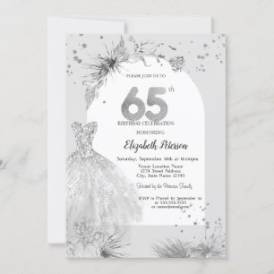 Invitation Robe Élégante Hiver Gris 65e Anniversaire