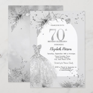 Invitation Robe Élégante Hiver Gris 70e Anniversaire
