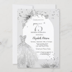 Invitation Robe Élégante Hiver Gris 75e Anniversaire