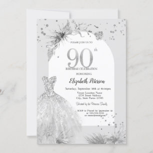 Invitation Robe Élégante Hiver Gris 90e Anniversaire