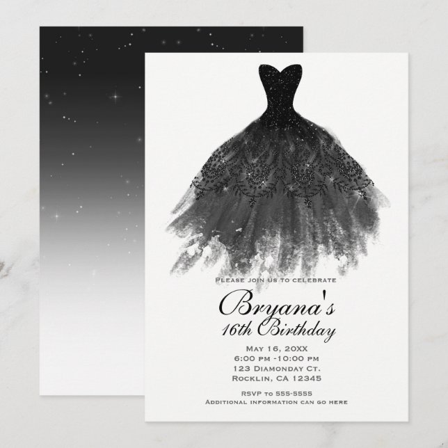 Invitation Robe élégante noire et blanche pour une soirée Swe (Devant / Derrière)