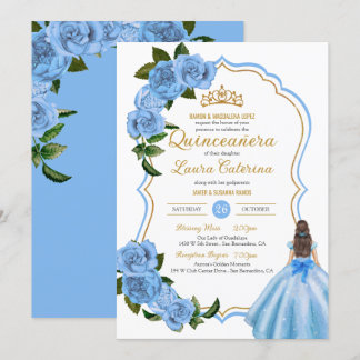 Invitation Robe élégante Quinceanera Bleu clair Roses