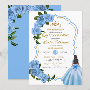 Invitation Robe élégante Quinceanera bleu clair Roses Invitat