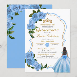 Invitation Robe élégante Quinceanera bleu clair Roses Invitat