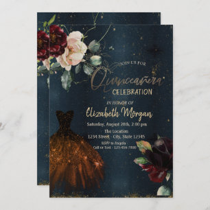 Invitation Robe élégante, Rose bleu foncé Quinceañera