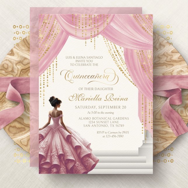 Invitation Robe élégante rose blush pour Quinceanera (Créateur téléchargé)
