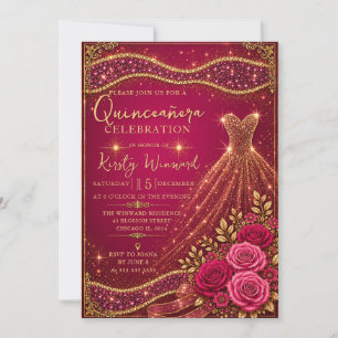 Invitation Robe Élégante Rose Gold Pailleté Quinceanera