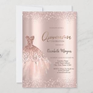 Invitation Robe élégante rose gold pailletée Quinceañera pous