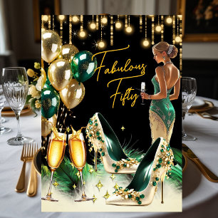Invitation Robe émeraude verte dorée crème pour un anniversai