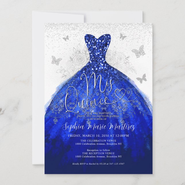 Invitation Robe en argent bleu de la marine Glam Quince Quinc (Devant)