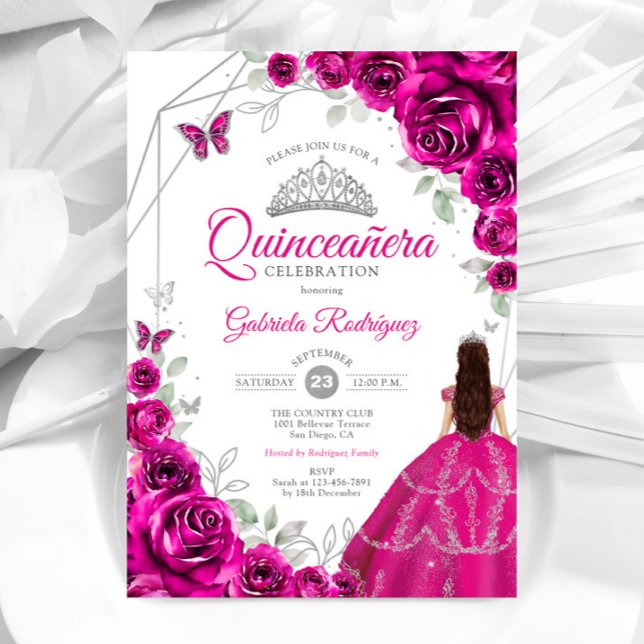 Invitation Robe en argent rose Quinceanera Fuchsia (Créateur téléchargé)