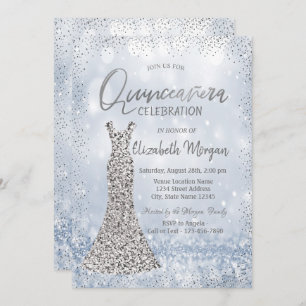 Invitation Robe en argent Sequins Confetti Bokeh Quinceañera