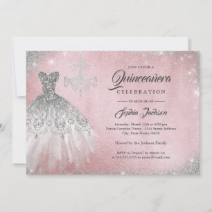 Invitation Robe en dentelle de diamant Rose Gold Argent Quinc