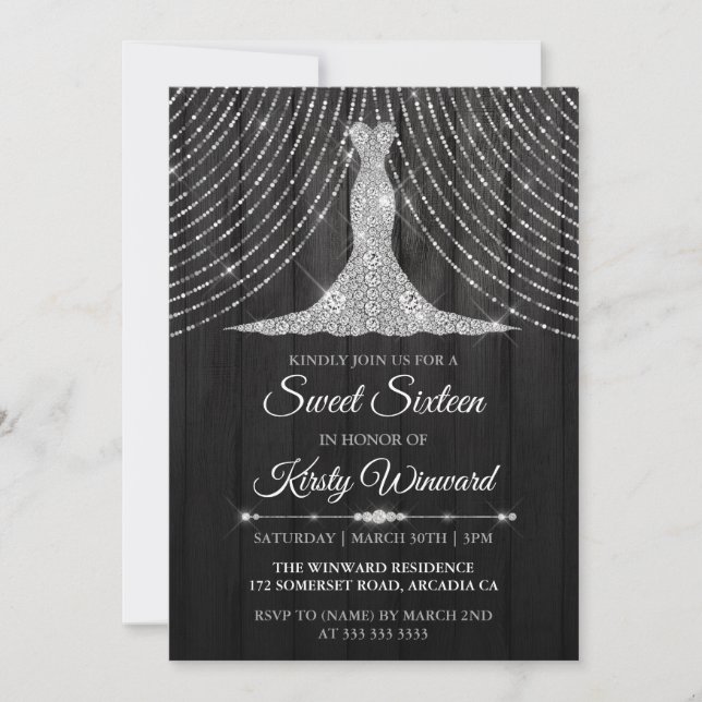 Invitation Robe en diamant noir argent doux 16 (Devant)