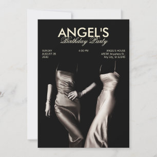 INVITATION ROBE EN SOIE DE MODE NOIR BLANC GLAMOUR ESTHÉTIQUE