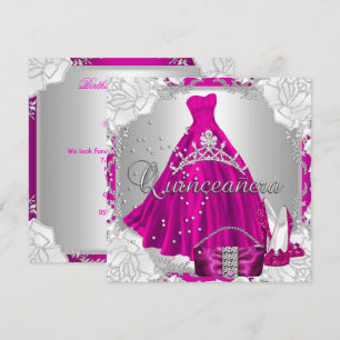 Invitation Robe et chaussures roses pour Quinceanera 15 ans