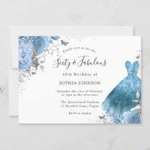 Invitation Robe et fleurs bleu Aqua 60e et fabuleux anniversa