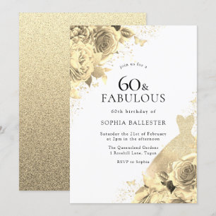 Invitation Robe et Fleurs d'or Flammes 60e anniversaire