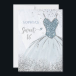 Invitation Robe étincelante bleu Dusty Silver Douce 16 annive<br><div class="desc">Robe étincelante bleu bleu bleu argent doux 16 Anniversaire Invitation</div>