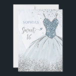 Invitation Robe étincelante bleu Dusty Silver Douce 16 annive<br><div class="desc">Robe étincelante bleu bleu bleu argent doux 16 Anniversaire Invitation</div>
