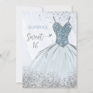 Invitation Robe étincelante bleu Dusty Silver Douce 16 annive
