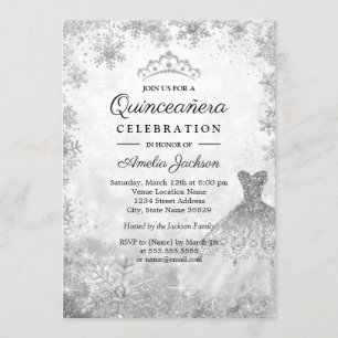 Invitation Robe étincelante Flocs de neige Quinceanera d'hive