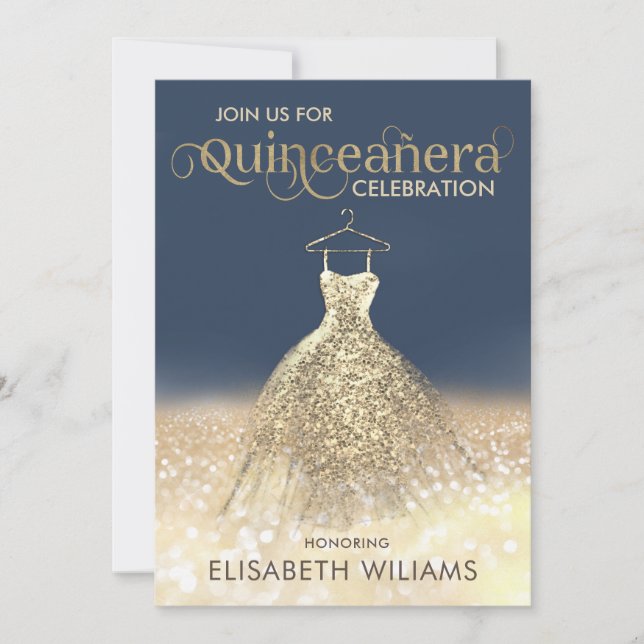 Invitation Robe étincelante or ombre Quinceañera Invi (Devant)