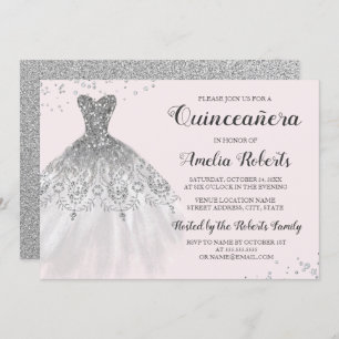 Invitation Robe étincelante rose argent Quinceanera Invitatio