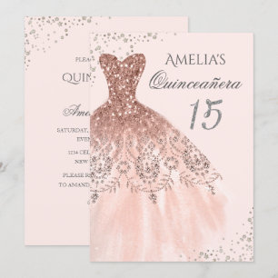 Invitation Robe étincelante Rose Rose or Quinceanera Invitati