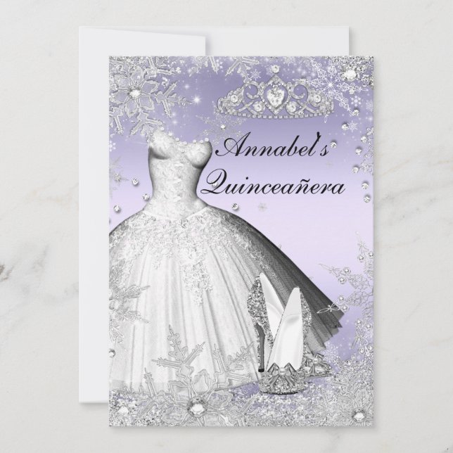 Invitation Robe étincelante & Tiara Violet Quinceanera Invita (Devant)
