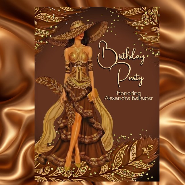 Invitation Robe Exotique Chocolat Fête d'Anniversaire Plume O (Créateur téléchargé)