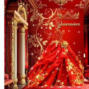 Invitation Robe Exotique Rouge Or pour Fête d'anniversaire de