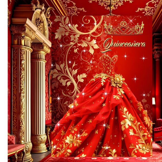 Invitation Robe Exotique Rouge Or pour Fête d'anniversaire de (Créateur téléchargé)