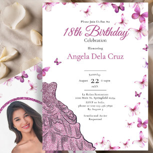 Invitation Robe Fancy Papillons Tenue de Bal 18ème Anniversai